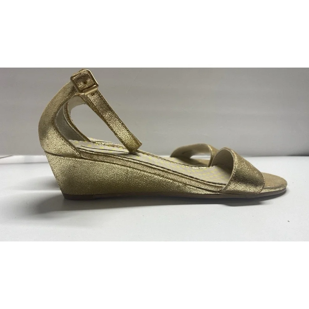 Boden Gold Metallic‎ Leather Low Wedge Sandals Polka Dot Insole Size 38